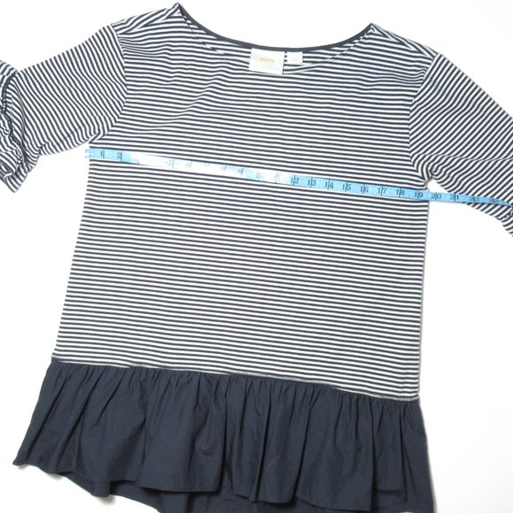 NWOT ✨ Anthropologie Maeve Ruffled Striped Colorblock Peplum Top Blue M - Picture 4 of 10